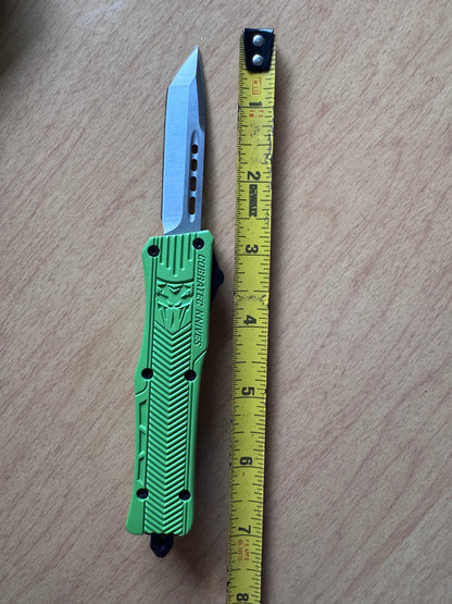 Cobratec OTF Knife — Neon Green D2 Tanto + Titanium Pry Bar Kit