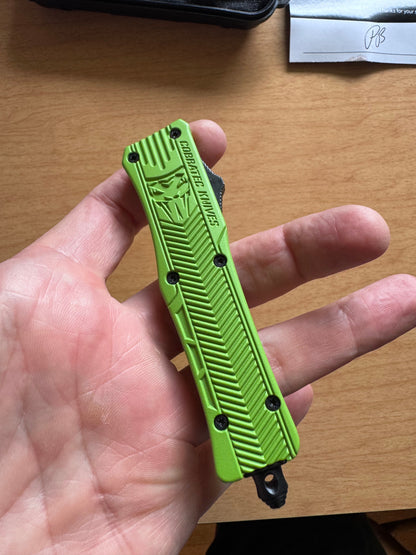 Cobratec OTF Knife — Neon Green D2 Tanto + Titanium Pry Bar Kit