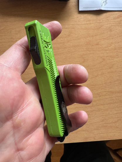 Cobratec OTF Knife — Neon Green D2 Tanto + Titanium Pry Bar Kit