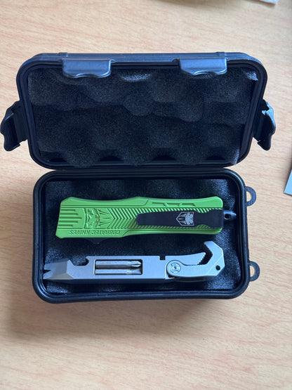 Cobratec OTF Knife — Neon Green D2 Tanto + Titanium Pry Bar Kit