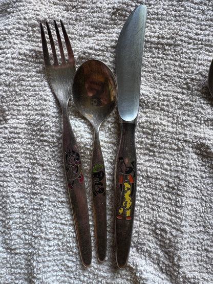 WMF Youth Cutlery Set — Vintage German Silver-Plate with Enamel Characters