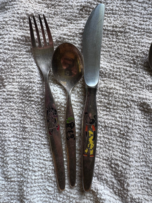 WMF Youth Cutlery Set — Vintage German Silver-Plate with Enamel Characters