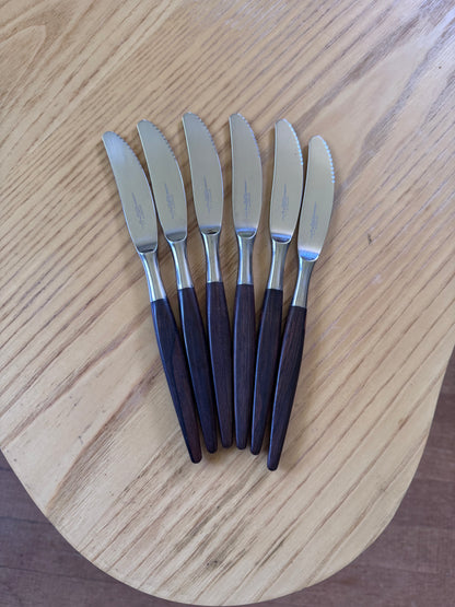 Helle Table Knives — Made in Norway, Wood Handle, Vintage Scandinavian Cutlery