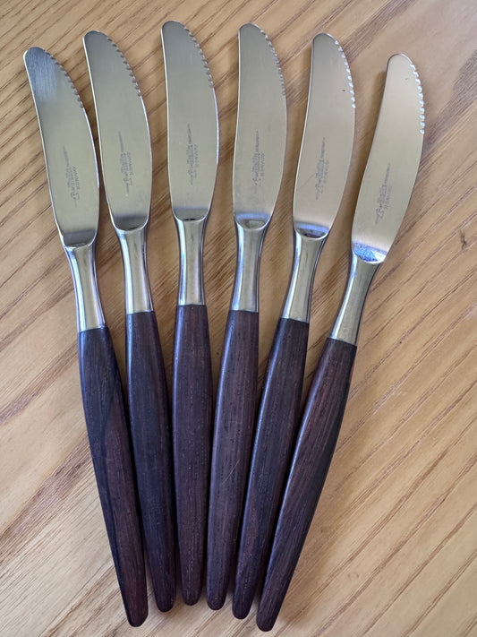 Helle Table Knives — Made in Norway, Wood Handle, Vintage Scandinavian Cutlery