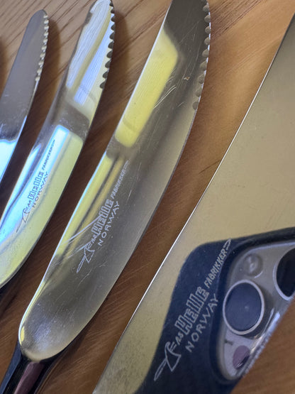 Helle Table Knives — Made in Norway, Wood Handle, Vintage Scandinavian Cutlery