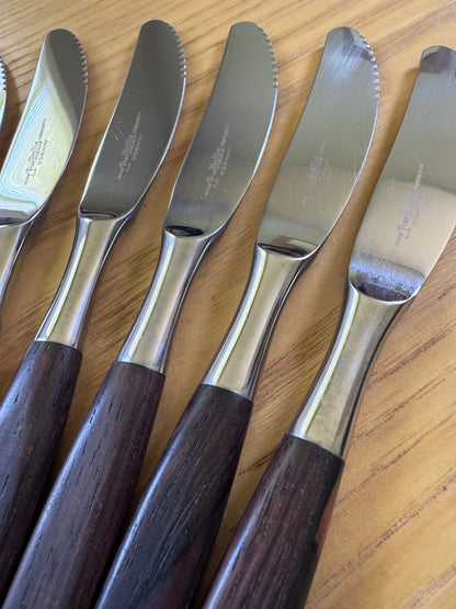 Helle Table Knives — Made in Norway, Wood Handle, Vintage Scandinavian Cutlery