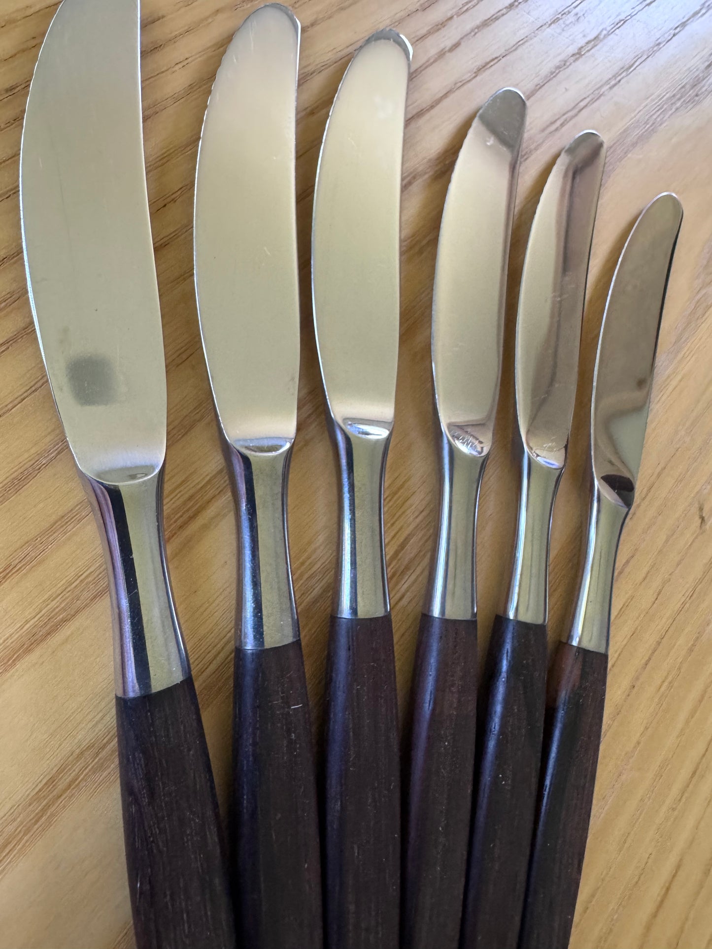 Helle Table Knives — Made in Norway, Wood Handle, Vintage Scandinavian Cutlery