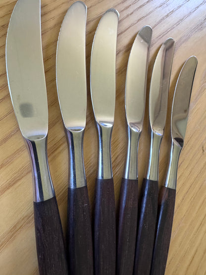 Helle Table Knives — Made in Norway, Wood Handle, Vintage Scandinavian Cutlery