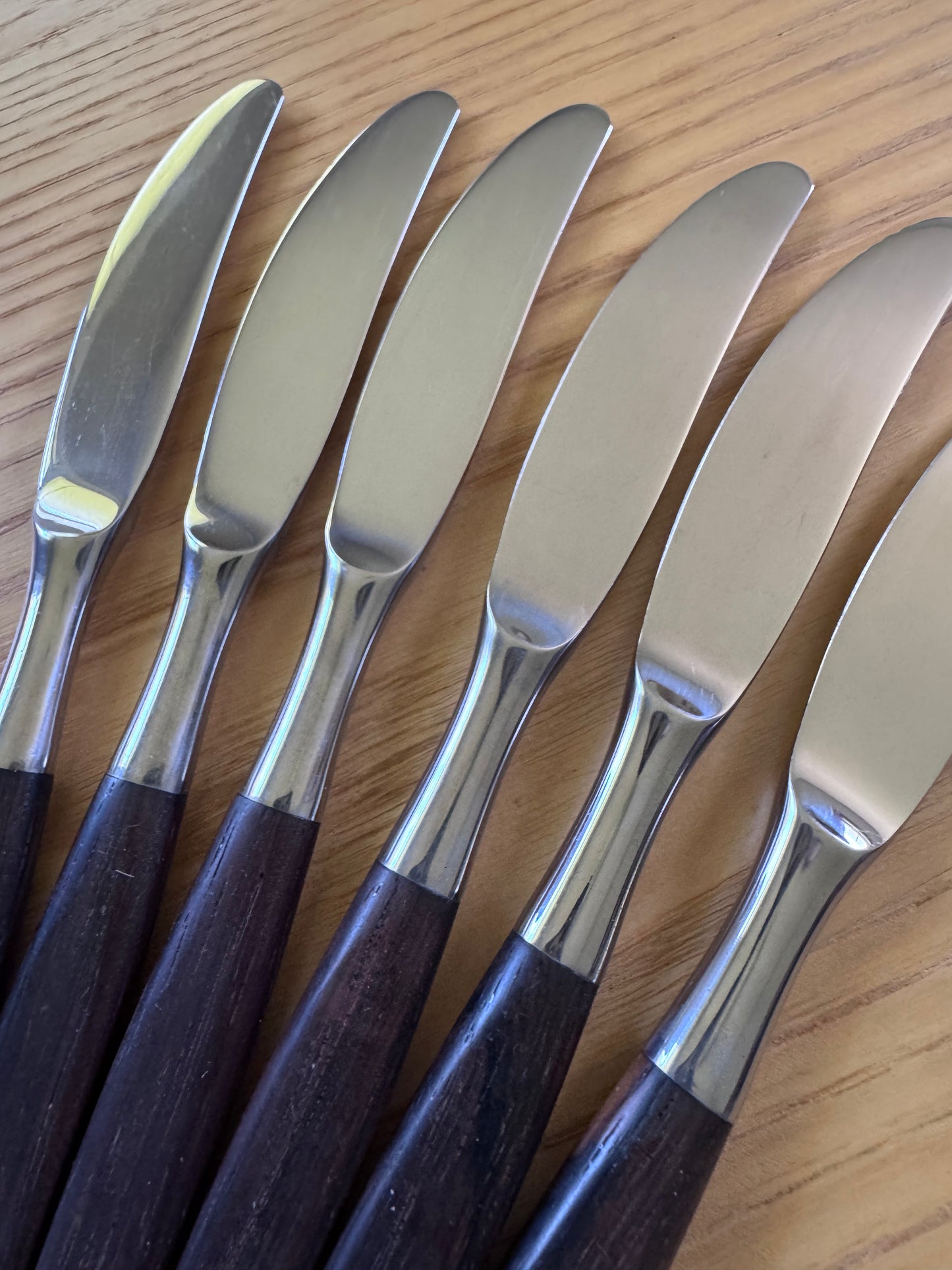 Helle Table Knives — Made in Norway, Wood Handle, Vintage Scandinavian Cutlery