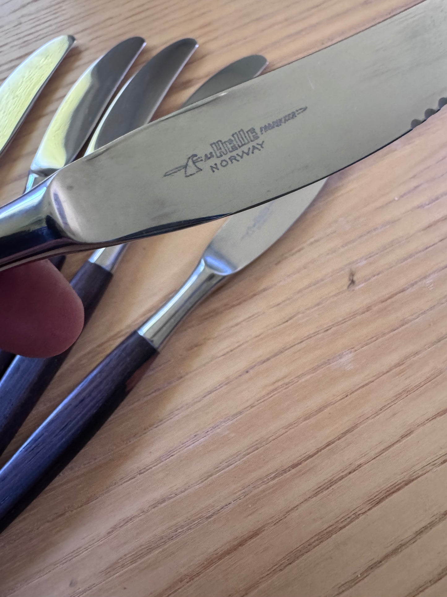 Helle Table Knives — Made in Norway, Wood Handle, Vintage Scandinavian Cutlery