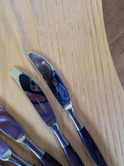 Helle Table Knives — Made in Norway, Wood Handle, Vintage Scandinavian Cutlery