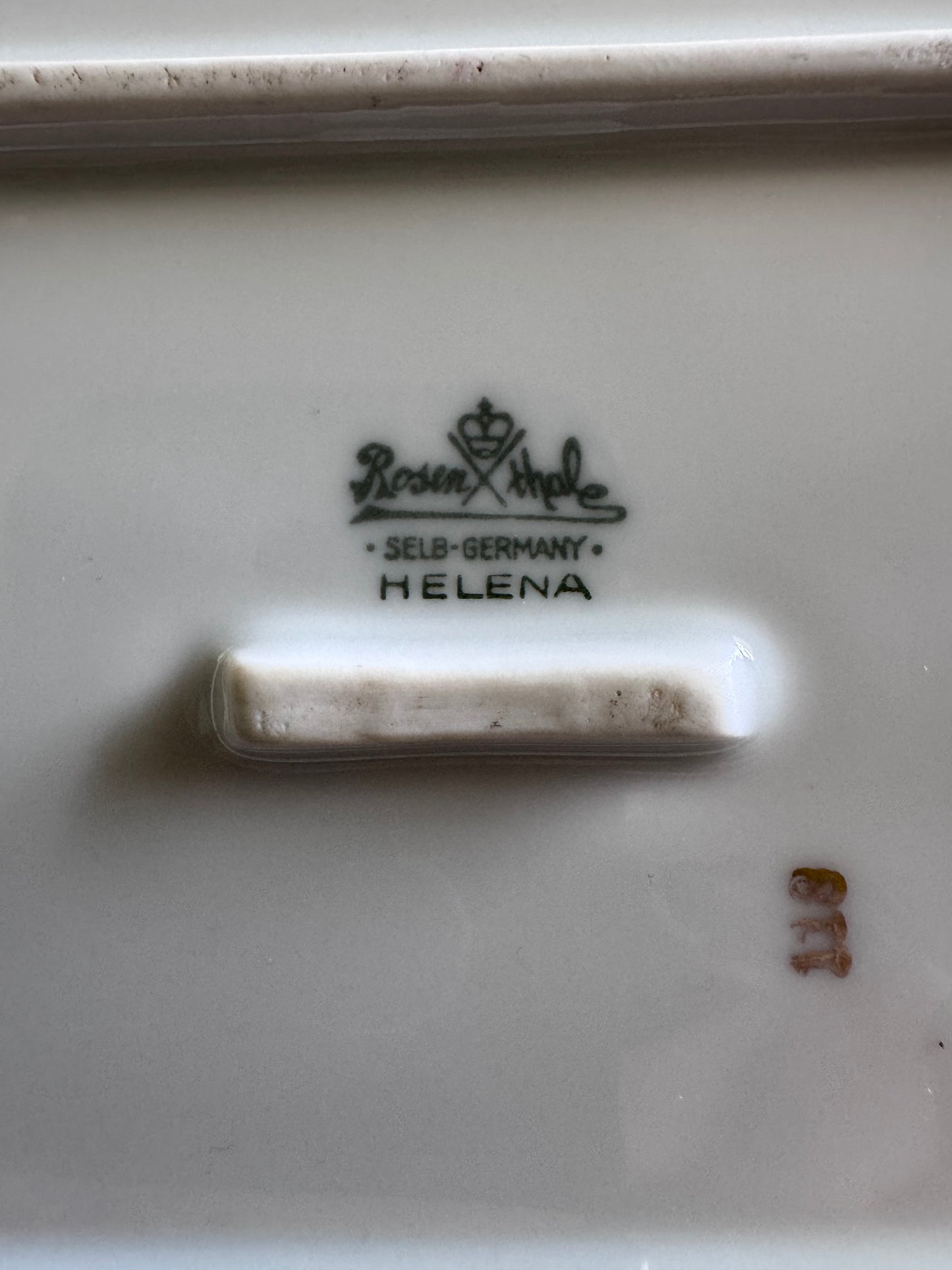 Rosenthal brand logo on a Helena platter bottom that also says Selb, Germany