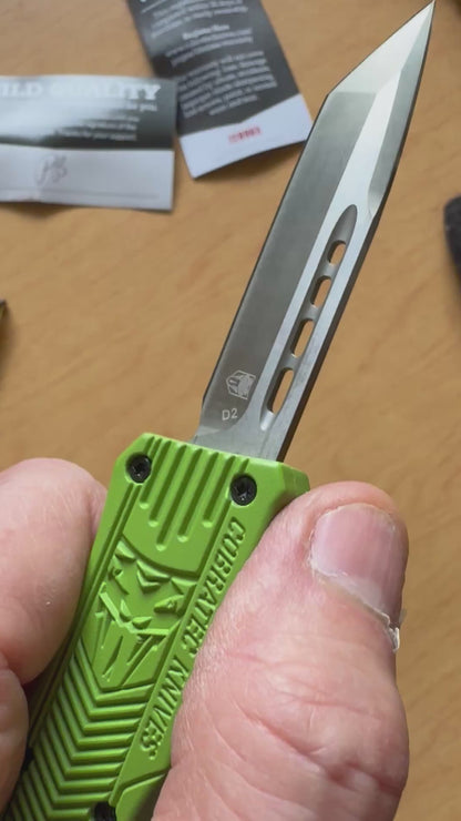 Cobratec OTF Knife — Neon Green D2 Tanto + Titanium Pry Bar Kit